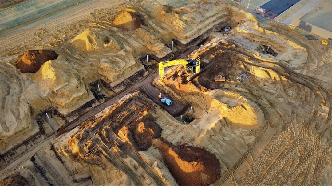 Aerial view of a construction site illustrating complex ground and construction conditions
